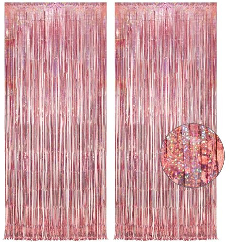 SHUOHONG 2 Pezzi Tende Metalliche per Feste, Foil Tenda Scintillante, Shimmer Orpelli, Frangia Tende Decorazioni Compleanno, Tende Natalizie per Decorazioni Partito Matrimonio (Oro Rosa)