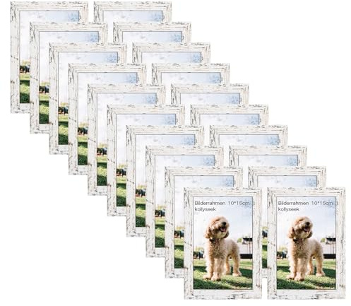 kollyseek 20 Pack 10x15cm MDF Picture Frames 4x6in Wooden Display Photo Frame with Acrylic Glass and White Mount Desktop/Wall Mounting Decorative Poster Frame (White)