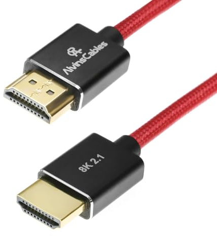 Alvin's Cables Câble HDMI vers HDMI 8K 2.1 8K@60Hz 4K@120Hz haute vitesse pour Atomos Ninja pour Sony FS5 FS7 FX9,BMPCC, pour Canon C300 C500 Câble spirale tressé Rouge