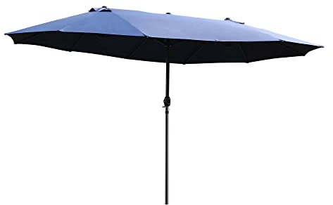 Outsunny Parasol de jardin exterieur parasol double rectangulaire 4,6L x 2,7l x 2,4H m avec ouverture fermeture manivelle, cadre en acier, toile 180 g/m², parasol pour balcon, piscine, bleu