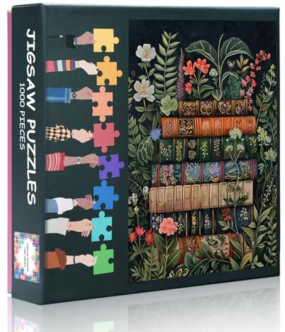 Books & Blooms 1000 Piece Puzzle for Adults - Vintage Library Art with Botanical Jigsaw Puzzles 1000 Pieces for Adults, Sophisticated Adult Jigsaw(27.5x19.7)