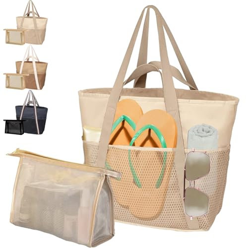 AUNGKWANG 2 Piezas Bolsa de Playa Mujer, Grande y Pequeña Bolsa de Playa, para Playa, Viajes, Daily Pool Gym, Lightweight Shopping Grocery Bag