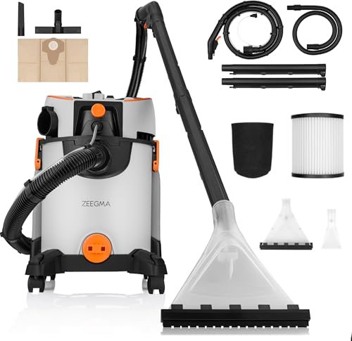 ZEEGMA ZONDER WASH 1400 W Aspirapolvere Lavapavimenti con Filtro HEPA e Funzione Soffiante – Estrattore d'Acqua per Casa, Auto, Ufficio, 13m di Raggio e Serbatoio da 4L, Accessori Inclusi