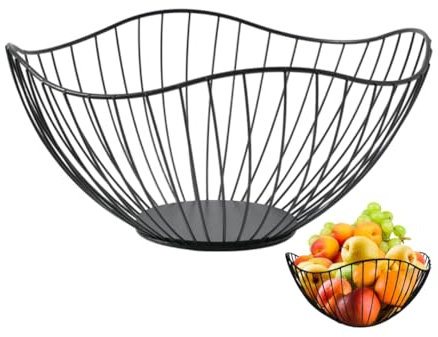 MEETOZ Fruit Bowl, Black Metal Wire Fruit Basket,for Kitchens, Homes, Table Decor Centrepieces and Countertops (A)