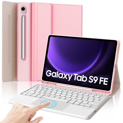 IVEOPPE Funda Teclado Samsung Galaxy Tab S10 FE 2025/S9 FE 10.9/S9 11 2023 con Touchpad, Teclado Bluetooth con trackpad, Magnéticamente Desmontable QWERTY Español Ñ, Rosa