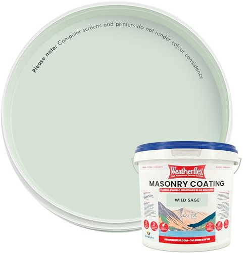 Kingfisher Weatherflex Waterproof Masonry Paint 10L, Wild Sage | Non toxic outdoor paint for brick, stone and concrete, crack resistant and breathable in extreme weather