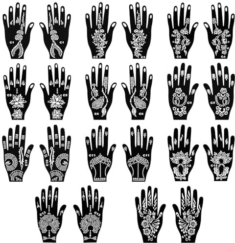 Alaoo Tatuajes Temporales, 11 pares de Plantilla de Tatuaje Temporal Reutilizable para Niños Adultos, Tatuajes Temporales Falsos DIY, Tattoo Temporal para Niños Adultos Hombres y Mujeres (Negro)
