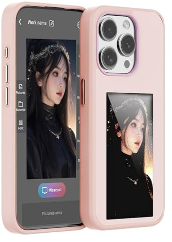 BAIR XS NFC Smart Display Phone Case with E-Ink Screen, Shockproof Protection for iPhone 16 Pro/Pro Max, 10.16 cm Display (Pink, iPhone 16 Pro)