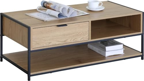 CELINO making your day Large Coffee Table | Industrial Coffee Table for Living Room | Stylish and Durable 2 Tier Wooden Tables with Storage & Metal Legs | Perfect for Any Room 100x50x40cm