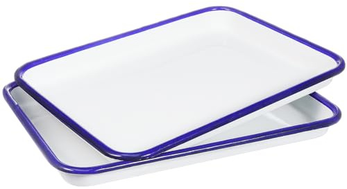 SOIMISS 2Pcs Enamel Baking Pan Rectangular Oven Tray for Baking Pizzas Crepes Desserts Easy to Clean Non Stick Kitchen Bakeware
