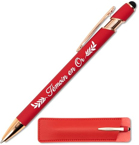 StarMaker Personalisierbarer Kugelschreiber mit goldfarbener Schrift mit Lederetui – Geschenkidee zur Hochzeit – Kugelschreiber aus Metall 2-in-1 Touch mit Lasergravur, originell und schick zum