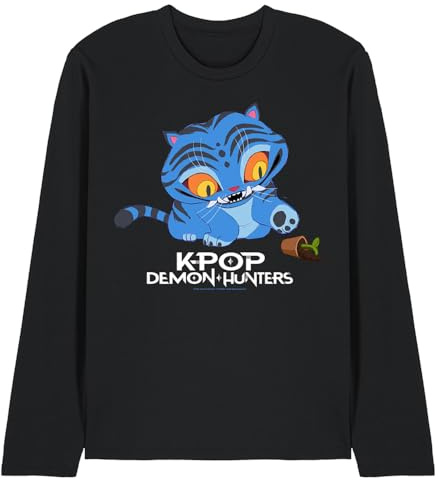 Kpop Demon Hunters Unisex K-pop Demon Hunters - Cute Derpy Tiger Cartoon Unisex Long Sleeve T Shirt, Navy T-Shirt