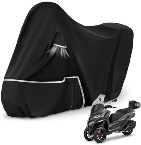 Motorradabdeckung Outdoor passend für Piaggio mp3 400/500 (Mit Kofferraum) | Wasserdicht Winterfest Motorrad Abdeckplane Abdeckung 420D Oxford-Stoff Motorrad Abdeckung Plane, Schwarz