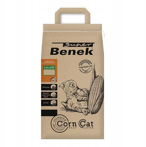 Super Benek Corn Cat Classic Katzenstreu Frischgras-Duft, 14 L, 8,8 kg | Pflanzliche Klumpstreu, Frischgras-Duft, Ohne Chemische Zusätze, Biologisch Abbaubar, für Katzen und Kleintiere