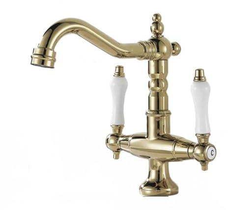 Robinet rétro doré pour toilettes chaudes et froides, salle de bain, lavabo, double poignée, double trou, robinet en cuivre