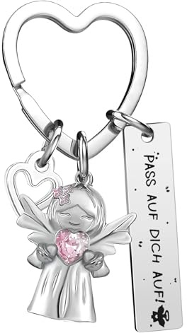 Noosverl Porte-clés ange gardien avec gravure et cœur, cadeaux pour petite amie/épouse/mère/collègue, porte-clés ange porte-bonheur pour Saint-Valentin/anniversaire/Nouvel An/fête des mères