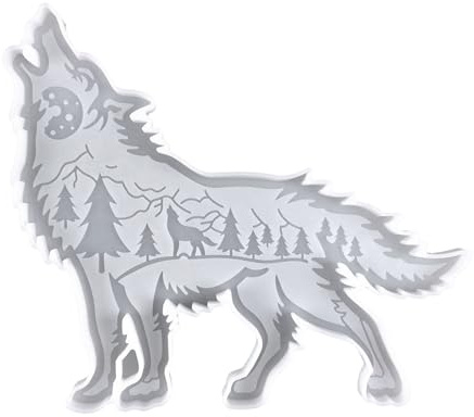 Silikonform - 24 x 20 cm Wolf Form, Silikonform, Ornament Form Weihnachten mit Baum Berg Mond | Innovative Dekoration Epoxidharz Form Zubehör für Geschenke