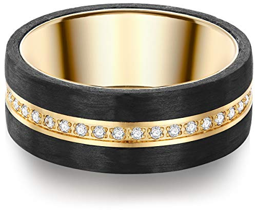 Trésor 1934 Trilani Damen-Ring Edelstahl gelbvergoldet Zirkonia weiß Brillantschliff - Edelstahlring vergoldet Carbon Verlobunsgring Ehering Partnerring