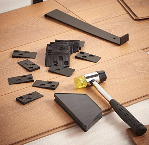 Wood Flooring Laminate Set - Installation Floor Fitting Kit, Wooden, Diy Hand Tool, For Home & Heavy Duty Work | Double Sided, Rubber Mallet | Robust Tapping Block, Pull Bar