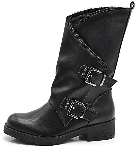 IF Fashion Scarpe da Donna Stivali Stivaletti Biker Fibbie Anfibi If165 Nero N.39