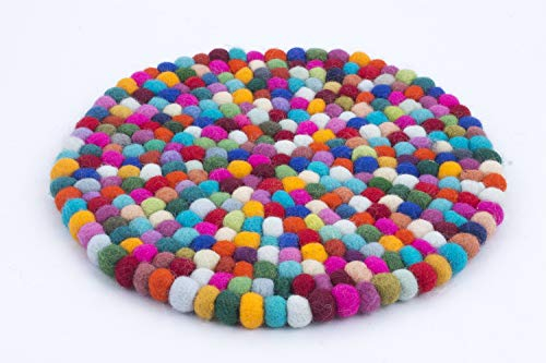 Filzuntersetzer rund 22cm Handarbeit Topfuntersetzer bunt Bunte Filzkugel Untersetzer aus Filz von feelz