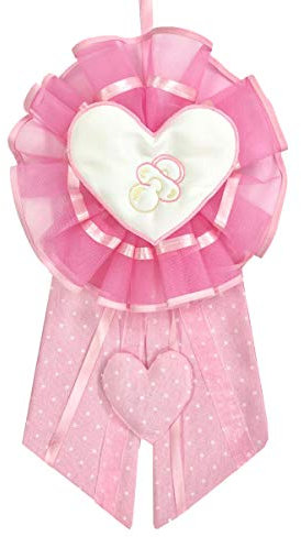 Fiocco Nascita Rosa Cuore Ciuccio Con Ricamo