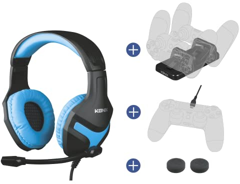 Konix Mythics Gaming-Zubehörpaket für PS4 - PS-400-Headset - Doppel-Ladestation - 3 m USB-Ladekabel - Daumenstützen