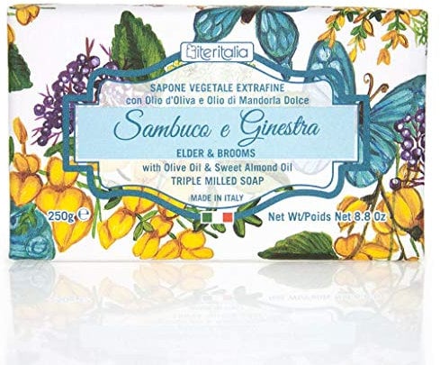 Iteritalia Sapone Vegetale Extrafine con Olio d'Oliva e Olio di Mandorla Dolce Fragranza Sambuco e Ginestra - 250 g