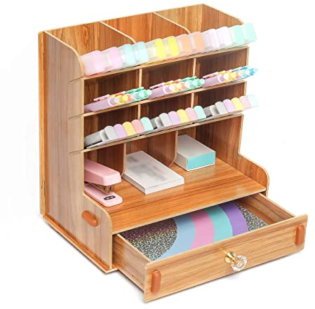EXERZ Hölzerner Schreibtischorganisator - Multifunktions-Schreibtisch Ordentlich Mit Schubladen. 5 Ebenen, Geräumig Für Schreibwaren, Büro, Kunststift Und Pinsel, Papier Und Post.