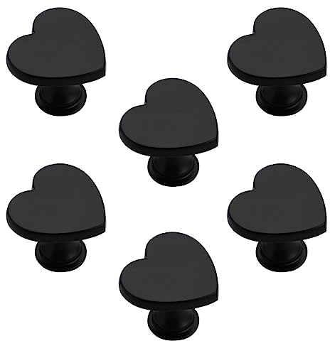 Rddconkit Lot de 6 boutons de porte en forme de cœur noirs pour meubles, portes, tiroirs, armoires, armoires à vin, maison