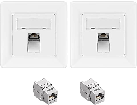 kwmobile Keystone Dose Modul Set - 2X Keystone Modul 2X Netzwerkdose 1-Port CAT 6A Kabel - 10Gibt/s geschirmt Metall Gehäuse RJ45 Schnappverschluss