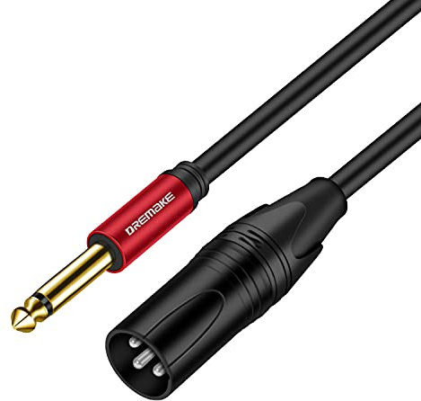 DREMAKE 3-Pin XLR to TS 1/4 (6.35mm) Mono Jack Unbalanced Microphone Interconnect Cable, Quarter Inch Male to XLR Male Mic Audio Cord for Mixing Boards, Studio Harmonizers - Red/15M