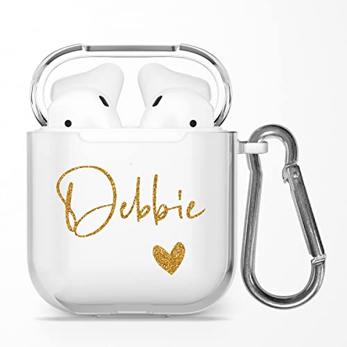 Personalisiert Benutzerdefiniert Soft Gel Klar Hülle Für AirPods - Gold Name und Herz - für AirPods 1 & 2