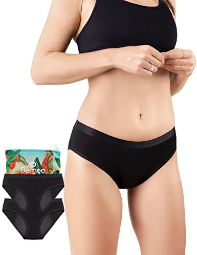 BeMee Nighttime Slip aus Bambus-Viskose, Menstruations-Slip, Schlüpfer, Nachtwäsche, waschbare Perioden-Unterwäsche, auslaufsicher, atmungsaktiv, schwarz, Größe L, Doppelpack