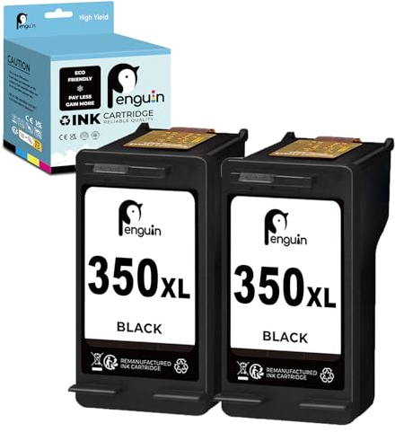 Penguin Druckerpatronen 350XL für HP DeskJet D4245 D4260 D4360 D4363 Photosmart C4280 C4380 C4480 C4580 C5280 D5360 Officejet J5780 J6424 (2 Schwarz) für HP 350XL Patronen Schwarz