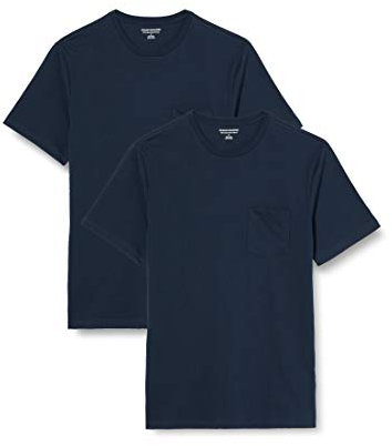 Amazon Essentials Men's T-Shirt Regular-Fit Short-Sleeve Crewneck Pocket, Pack of 2, Navy, XXL Plus Tall