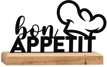 Rerum & Consilium Bon Appetit Schriftzug aus Holz und Metall | 21 x 12 cm | Hochwertige Küchen-Dekoration, Küchen Deko, Bon Appetit Schriftzug
