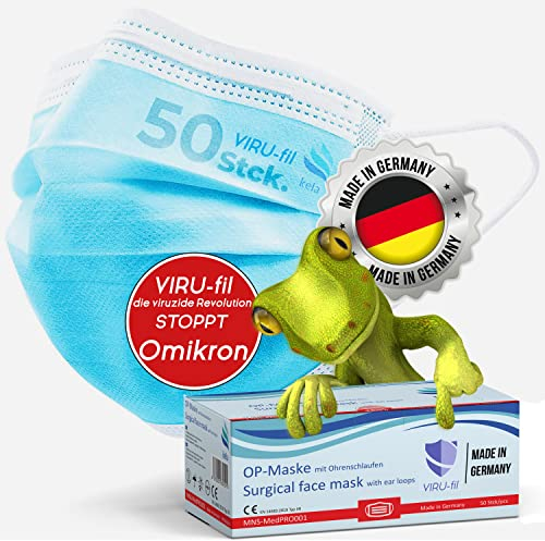 kela 50x OP Maske VIRU-fil | 100% MADE IN GERMANY | 3-lagig Medizinisch Chirurgische Masken, Einwegmaske Atemschutzmaske Gesichtsmaske CE zertifiziert EN 14683 Typ IIR Mundschutz, BFE >99,88%