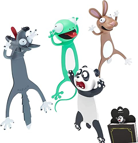 Comius Sharp 3D Lesezeichen, 4 PCS Cartoon Tier, Süße Zerquetschte Tiere Schreibwaren für Studenten, Kreatives Geschenk, Ideal für Jungen Mädchen