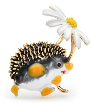Broche bijou mignon hérisson & marguerite en acier.