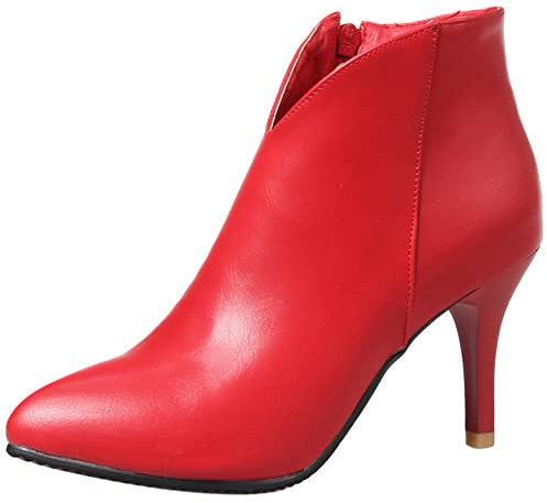 Lroey Reoly Stivaletti da Donna con Tacco a Spillo, Stivali da Vestito Semplici Zip Stivali Corti Tacco Alto Appuntito 426 Rosso Numero 32 EU