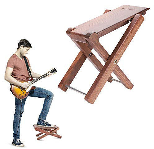 TEUOPIOE Gitarren-Fußhocker Schwarzes Walnuss-Massivholz-Gitarrenpedal Gitarren-Fußstütze Hocker Pedal 4-stufig verstellbares klappbares Holz-Fußhocker-Pedal