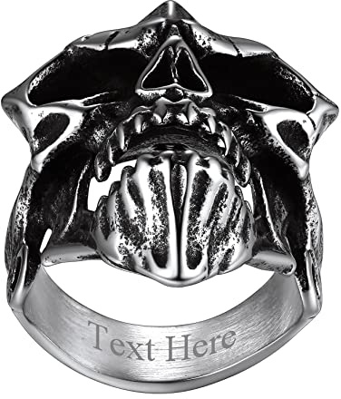 Richsteel Totenkopf Ring für Herren Jungen Punk Gotik Horn Totenkopf Fingerring in Größe 54-72 Totenkopf Modeschmuck mit Gravur für Geburtstag Vatertag Party
