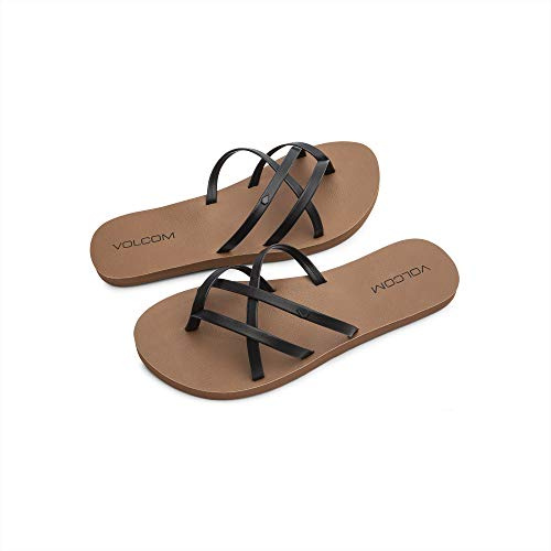 Volcom Women's New School Strappy Flip Flop Sandal – Flat Slide with Comfort Foam Footbed, New Black, 10