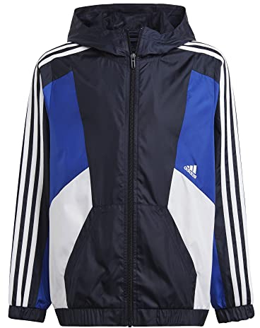 adidas Unisex Kinder Colorblock 3-Stripes Regular Fit Windbreaker, Legend Ink / Semi Lucid Blue / White, 7-8 Years