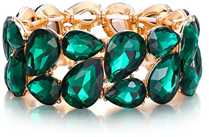 EVER FAITH Stretch Armreif österreichischen Kristall elastische Art Deco Elegante Tropfen Vintage Party Armband für Damen Grün Gold-Tone