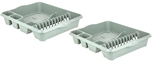 [Set of 2] - High Grade Plastic Dish Drainer Cutlery Drying Rack Kitchen Sink Cup Holder - Silver Sage (Large Dish Drainer)