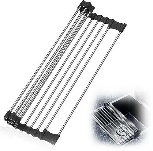 Escurridor de Platos Enrrollable de Acero Inoxidable, Escurreplatos Plegable sobre Fregadero, Rejilla Enrollable para Secado de Platos Escurreplatos, para Cocina, Fregadero (43 * 41 cm)