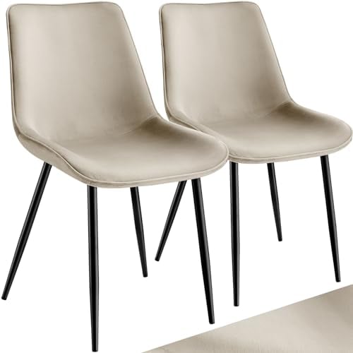 TecTake® Set 2 Sedie Sala da Pranzo Effetto Velluto, Sedie Soggiorno con Morbida Imbottitura, Seduta Ergonomica, Poltrone Velluto Versatili, Sedie Design Moderno - Crema