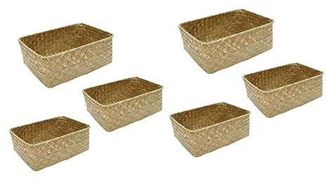 Zerodeko 6 Stk Gewebter Kleinigkeiten-organizer-korb Aufbewahrungskorb Körbe Wäscherei Tablettdekor Aufbewahrungskorb Aus Weidengeflecht Weben Von Seegras Tee Stehen Schreibtisch